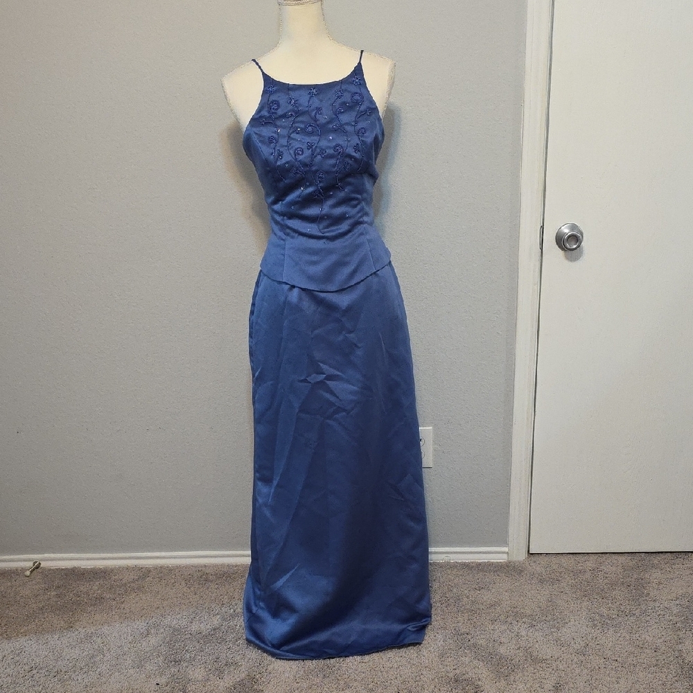 Vintage Dave & Johnny By Laura Ryner Stormy Blue Formal Dress